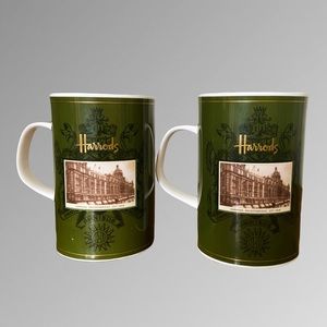 2 Harrods Green Crest Mugs Storefront Image Fine Bone China